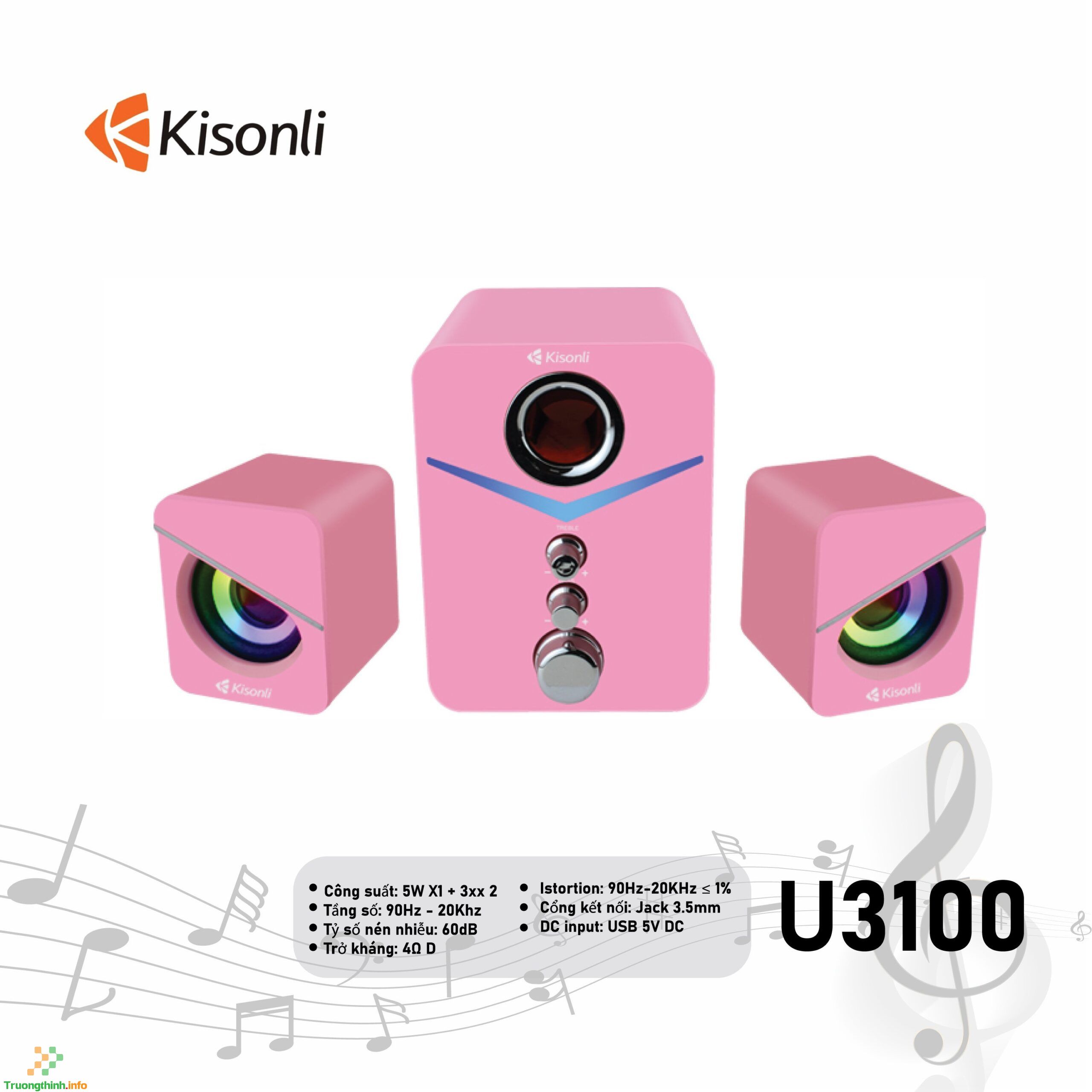  Loa Vi Tính 2.1 Kisonli U3100 Pink Led