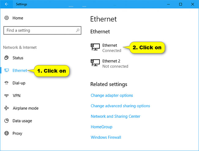 Cách bật/tắt tính năng đo kết nối Ethernet trong Windows 10