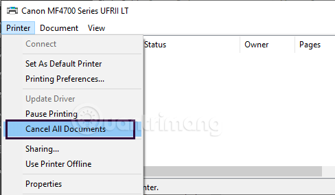 Chọn Cancel All Documents