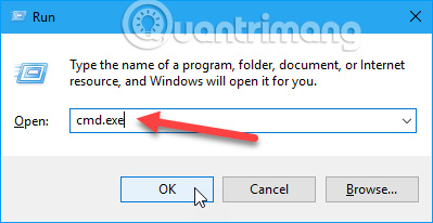 Gõ cmd.exe vào hộp thoại Run