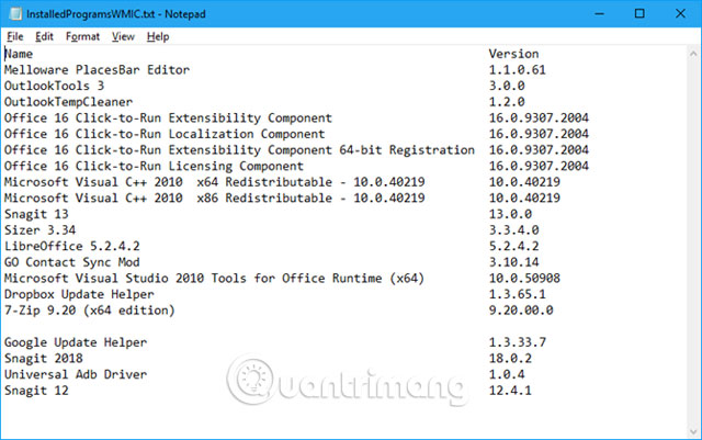 File các chương trình đã cài đặt sử dụng Command Prompt