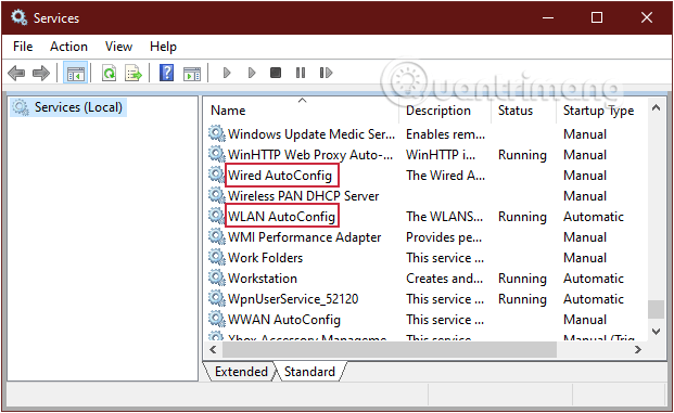 Tìm mục Wired Autoconfig và WLAN Autoconfig