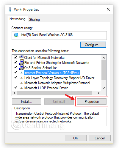 Chọn Internet Protocol Version 4 (TCP/IPv4)