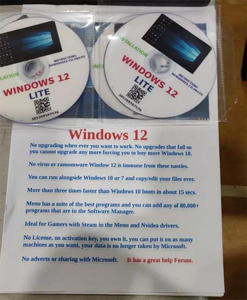 Đĩa cài đặt “Windows 12 Lite”