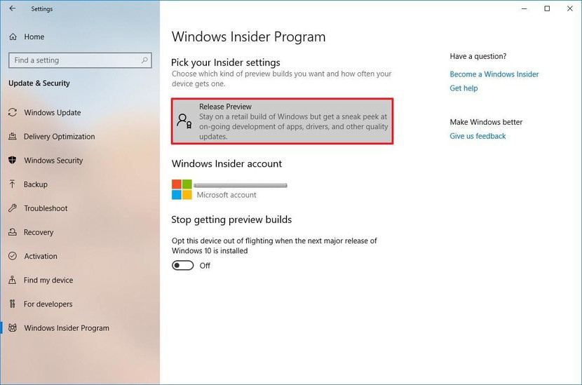 Tham gia Windows Insider thành công