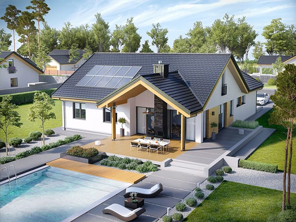 Nhà vườn cấp 4 mái thái có gác lửng sang trọng.