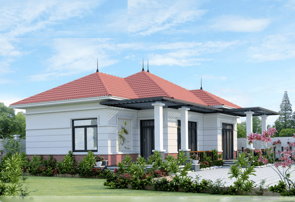 Mẫu nhà vườn cấp 4 có 3 phòng ngủ đẹp với màu sắc hài hòa, tinh tế
