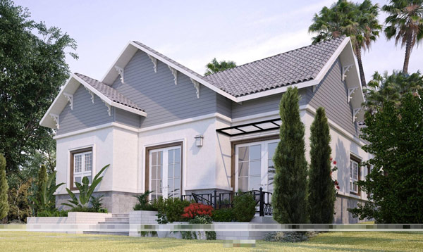 Mẫu nhà vườn 1 tầng được thiết kế với màu sắc trang nhã nhưng không kém phần nổi bật