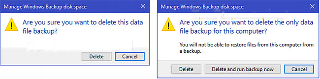 Cách quản lý không gian ổ đĩa cho Windows Backup trong Windows 10 Tùy chọn Delete and run backup now
