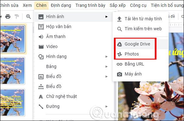 Chèn từ Drive, Google Photos