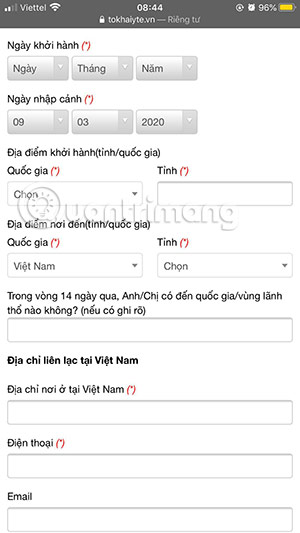 khai báo sức khỏe trực tuyến