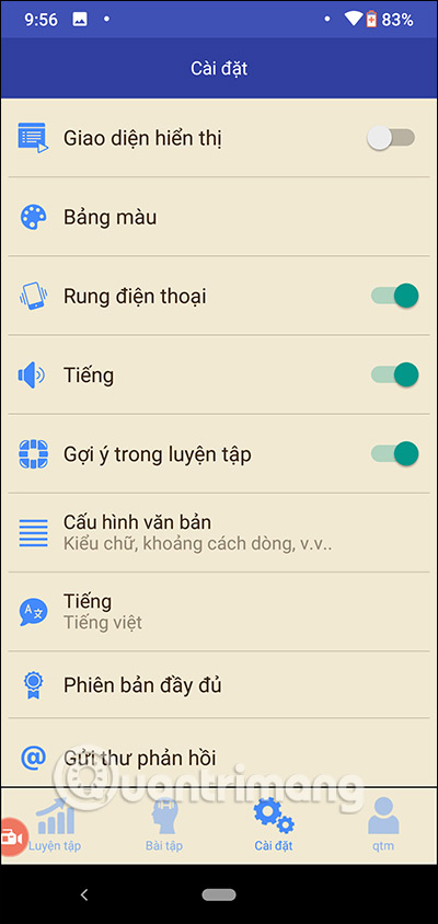 Thay đổi cài đặt 