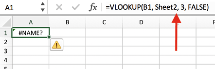 Excel cần một tên bảng tính thực tế để biết nơi tìm kiếm giá trị mong muốn