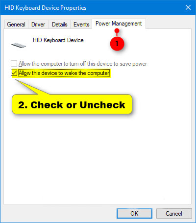 Chọn hoặc bỏ chọn Allow this device to wake the computer