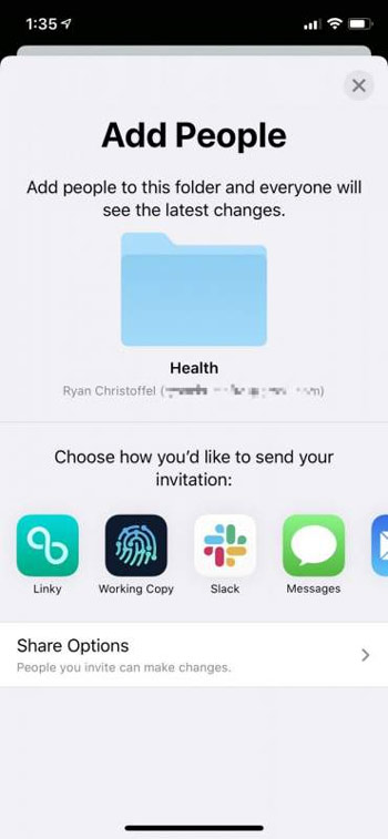 Chia sẻ thư mục iCloud