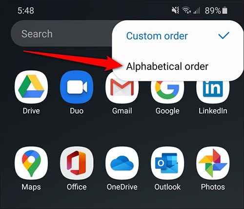 Cách sắp xếp ứng dụng Galaxy S20 hiện theo bảng chữ cái