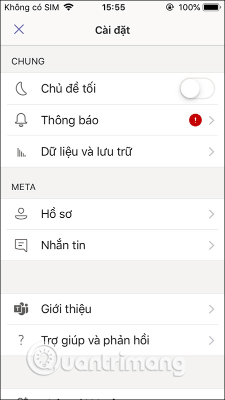 Giao diện cài đặt 