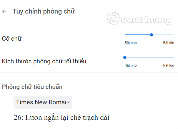 Tùy chọn chỉnh font