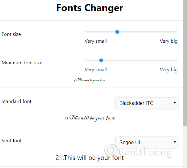 Tùy chọn đổi font chữ 