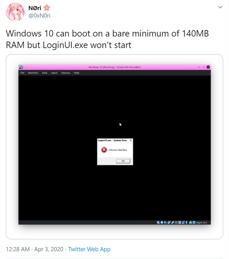 Thanh niên 16 tuổi boot vào Windows 10 thành công chỉ với 192MB RAM