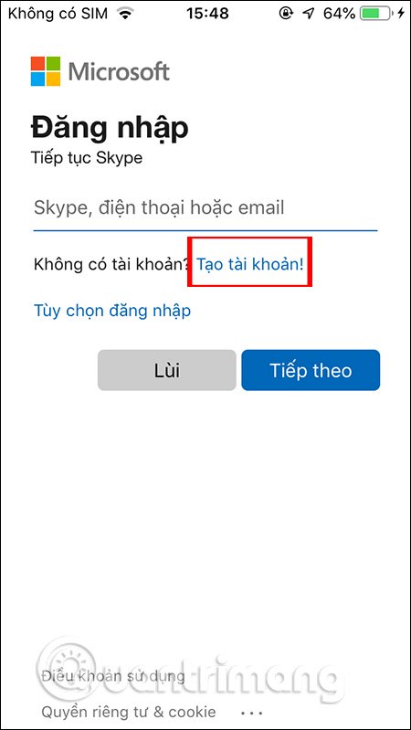 Tạo mới Skype