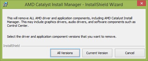 Nhấp vào All Versions để cho phép AMD Catalyst Install Manager xóa tất cả các phiên bản trước đó của driver AMD