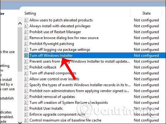 Nhấp vào mục Turn off Windows Installer