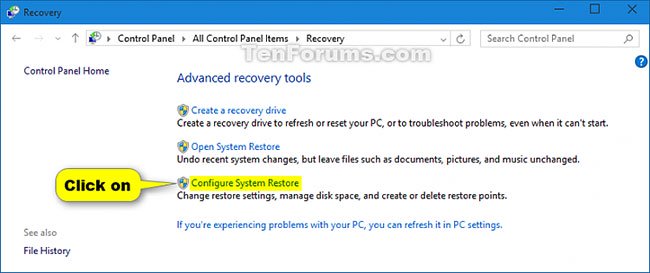 Nhấn vào liên kết Condiv System Restore