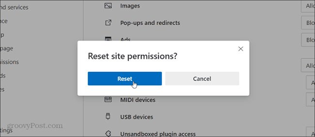 Reset permissions sẽ đưa mọi thứ về cài đặt mặc định