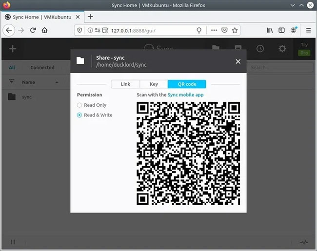 Phiên bản di động của Sync có thêm tùy chọn Scan QR code