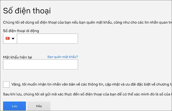 Thêm số điện thoại tài khoản Netflix