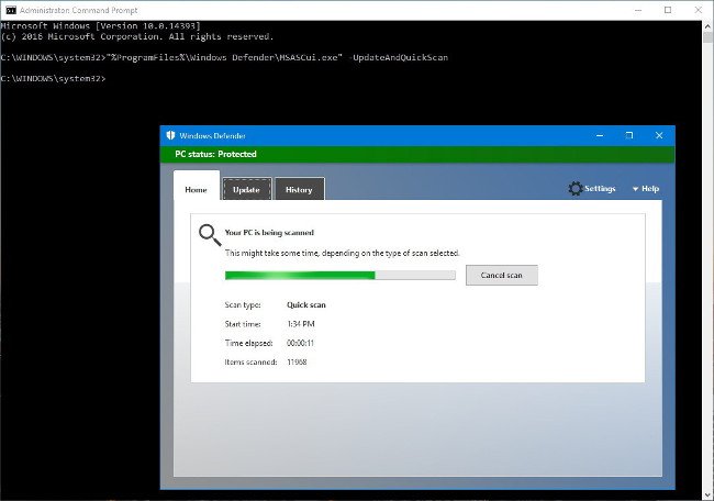 Thao tác với Windows Defender bằng Command Prompt