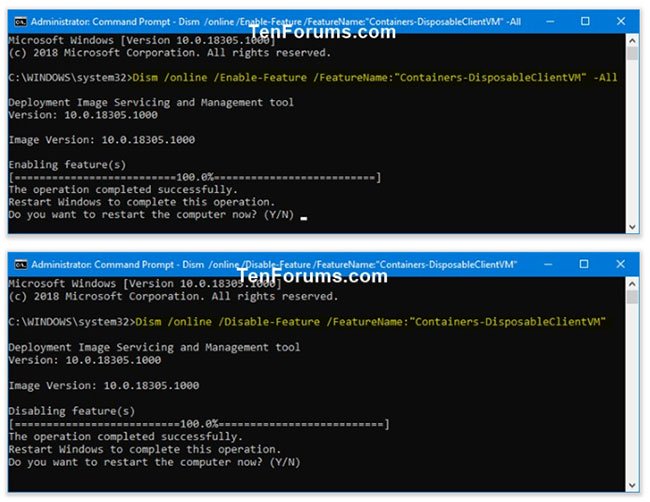 Bật hoặc tắt Windows Sandbox trong Command Prompt