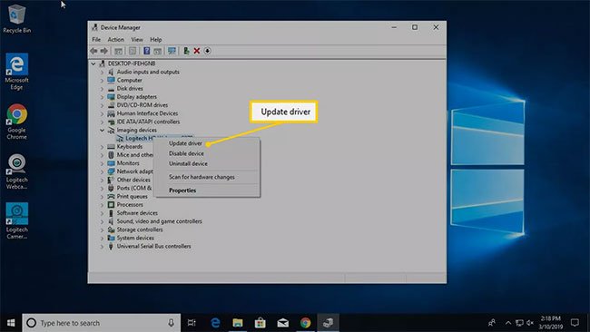 Cách lắp đặt và kết nối webcam với PC Chọn Update driver