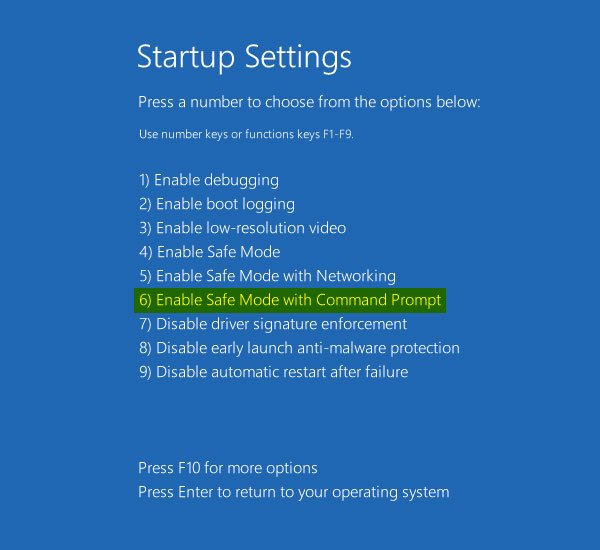 Chọn “Enable Safe Mode with Command Prompt“