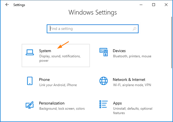 Mở Settings, rồi bấm vào System