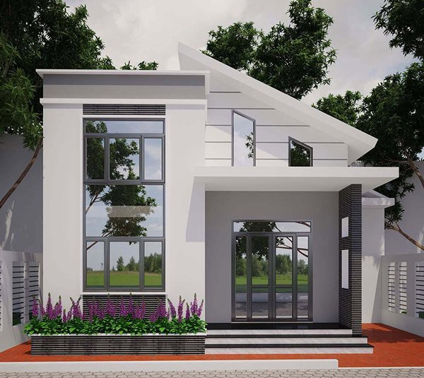 Nhà cấp 4 có gác lửng thiết kế mái chéo kết hợp mái bằng hiện đại