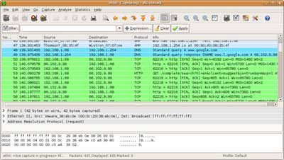 Wireshark bắt các gói packet trên mạng.