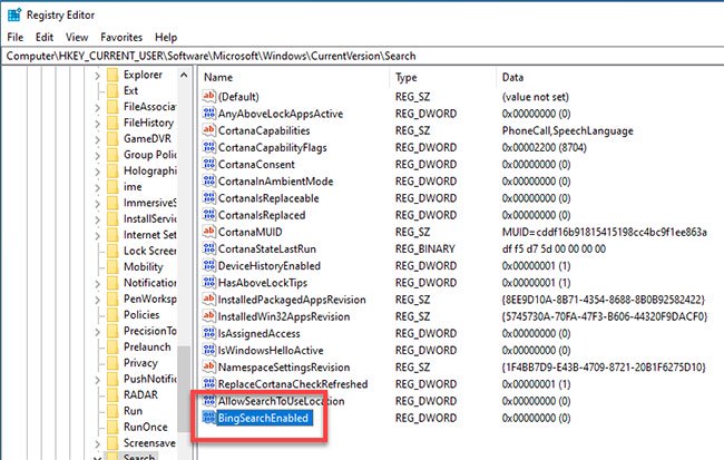Đặt tên giá trị là BingSearchEnables