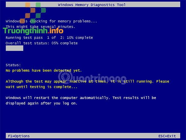 Windows Memory Diagnostics Tool đang chạy