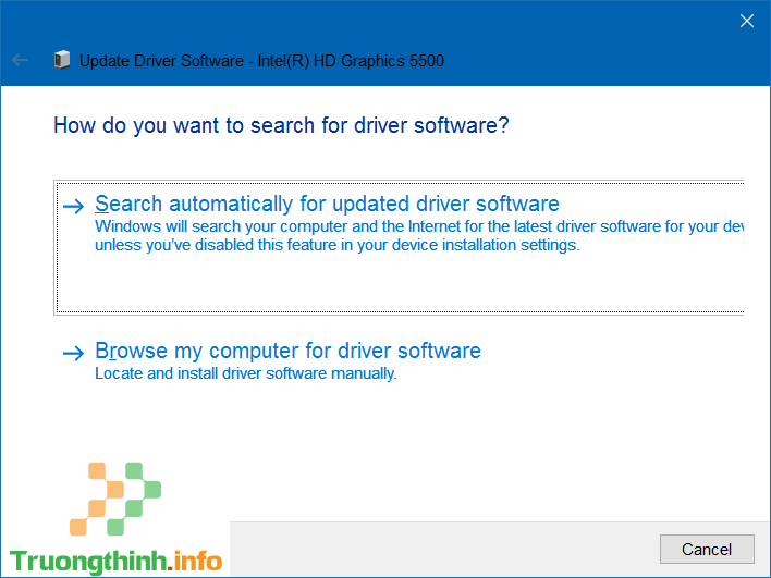 chọn Search automatically for updated driver software