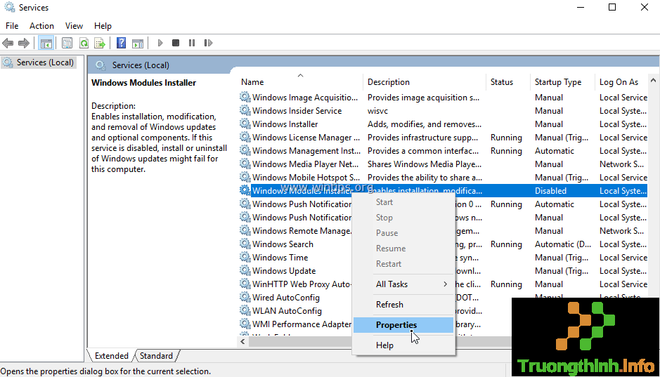 Kích đúp chuột vào Windows Modules Installer