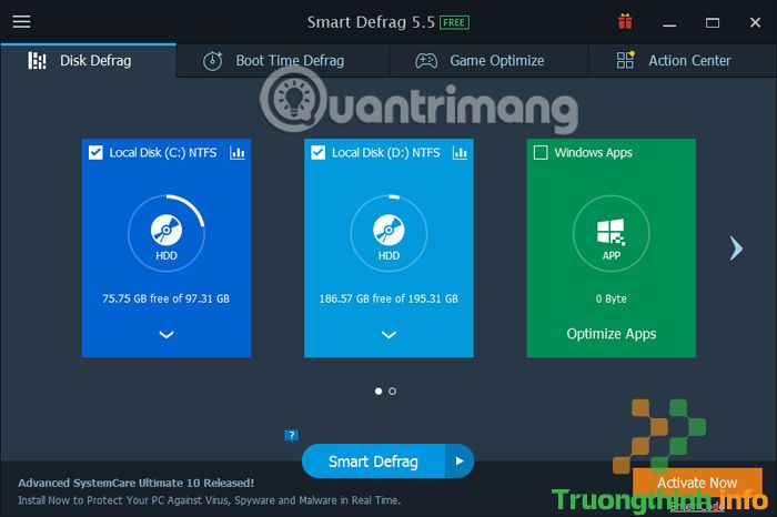 Giao diện phần mềm Smart Defrag