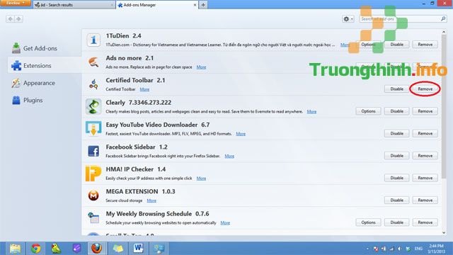 Cách gỡ bỏ Certified Toolbar, Ilivid Searchnu... khỏi trình duyệt