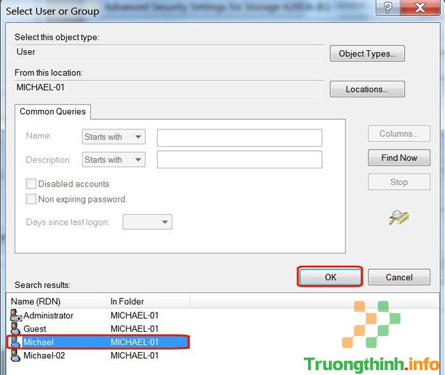 Kích chọn user name mà bạn đăng nhập vào các cửa sổ, sau đó nhấn OK