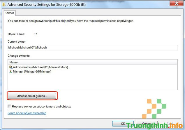 Nhấp chọn nút Other users or groups