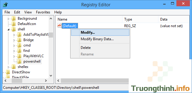 kích chuột phải vào value Default ở khung bên phải và chọn Modify