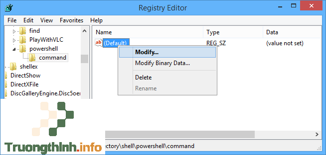 Kích chuột phải vào value Default trong sub-key Command rồi chọn Modify