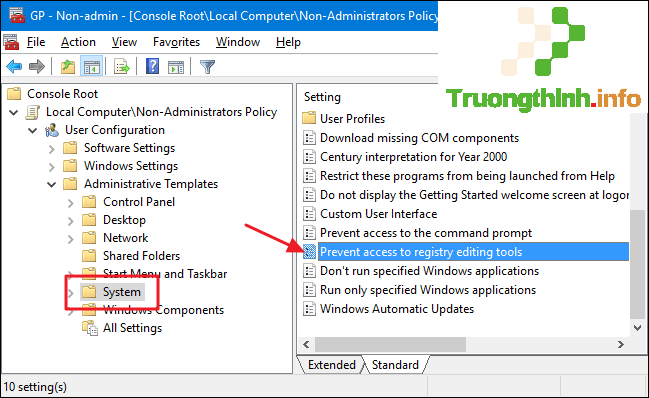 tìm và kích đúp chuột vào mục có tên Prevent access to registry editing tools