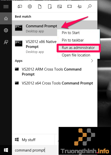 Mở Command Prompt dưới quyền Admin